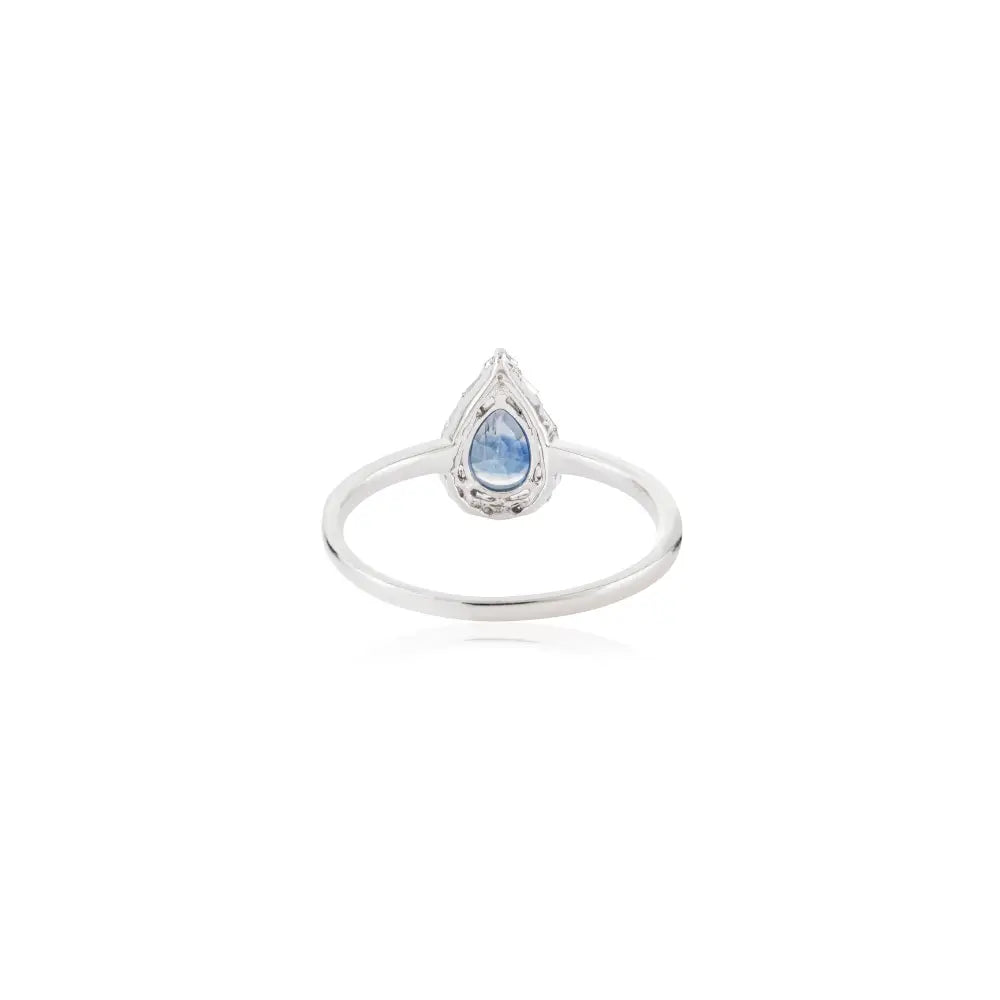 Latest Design 14K Solid White Gold Blue Sapphire & Diamond Halo Engagement Ring B2B Jewelry