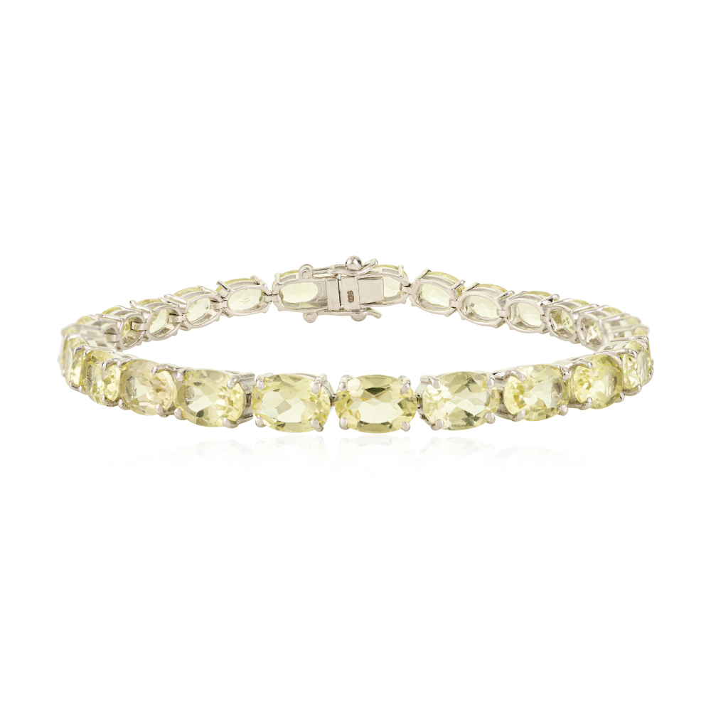 Pure 925 Sterling Silver Jewelry For Women Genuine Lemon Quartz Sleek Bracelet For Birthday Gift