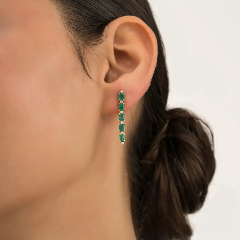 Zambian Emerald & Diamond 14K Solid Yellow Gold Dangle Earrings New Arrivals Jewelry