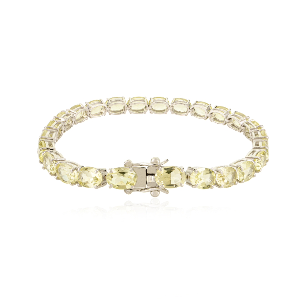 Pure 925 Sterling Silver Jewelry For Women Genuine Lemon Quartz Sleek Bracelet For Birthday Gift
