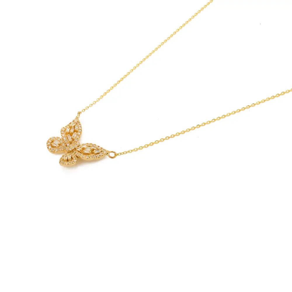 Unique Design Solid K14 Gold Natural Diamond Butterfly Pendant Necklace Handmade Jewelry
