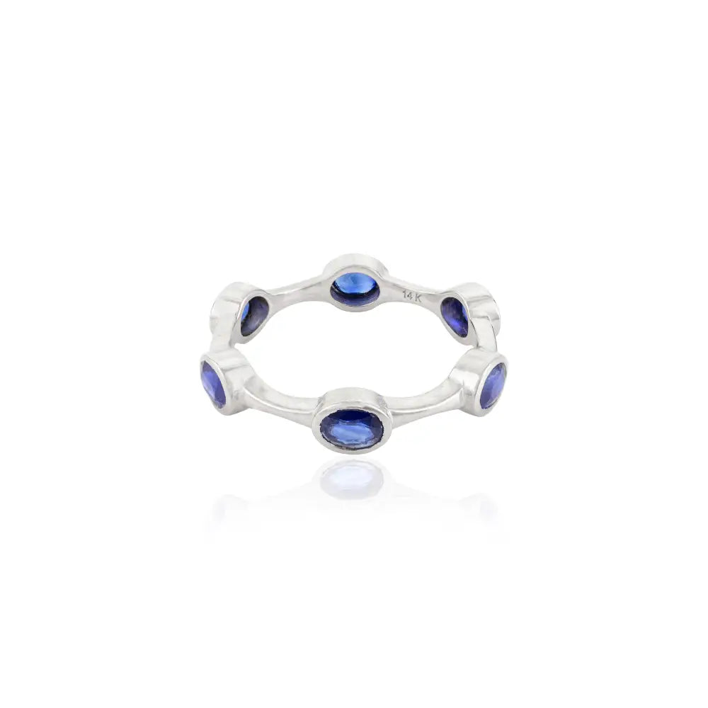 Wholesale Price Natural Blue Sapphire Bubble Band Ring Bezel Setting 14K White Gold