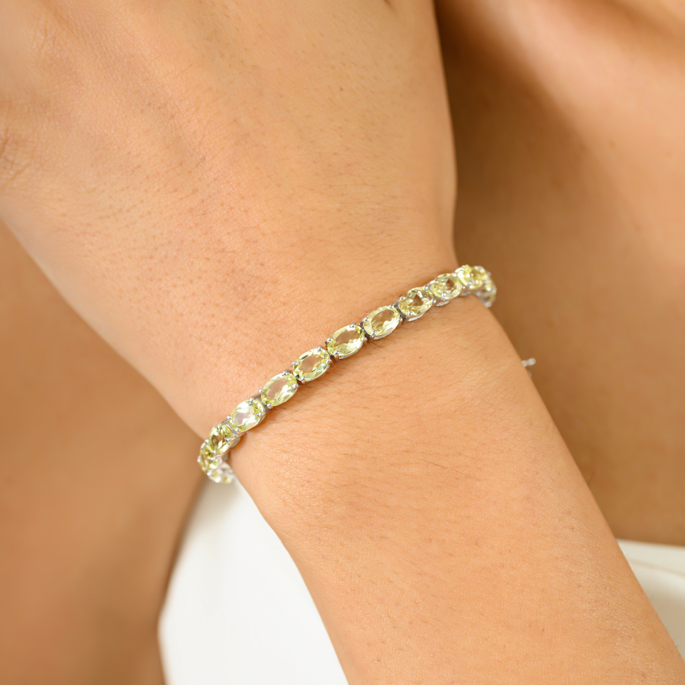 Pure 925 Sterling Silver Jewelry For Women Genuine Lemon Quartz Sleek Bracelet For Birthday Gift