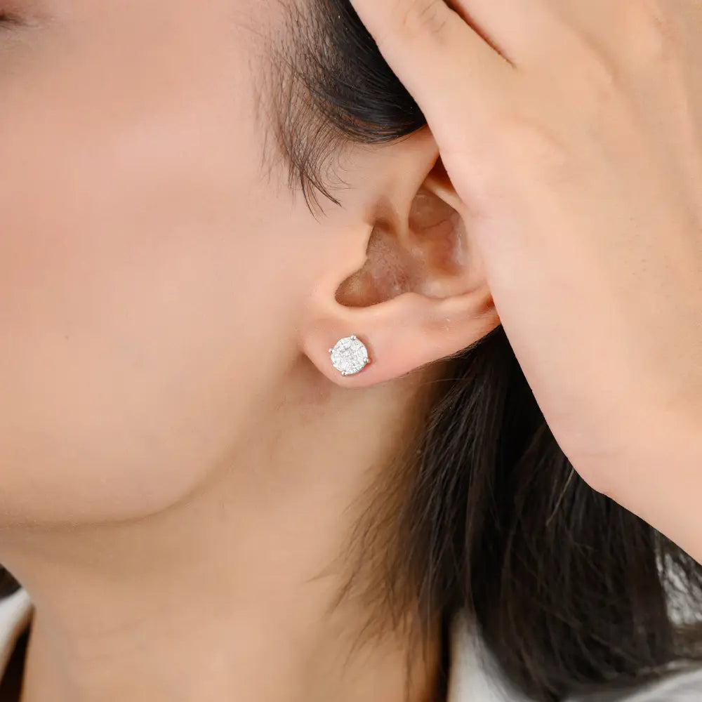 Marquise & Princess Cut Natural Diamond Solid 18K White Gold Round Stud Earrings For Women
