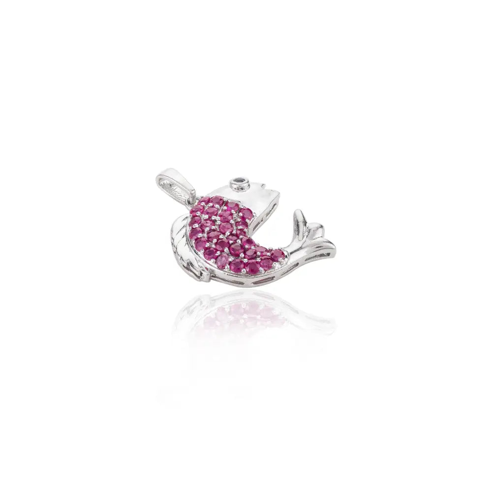 Luxury & Classic Ruby & Blue Sapphire 925 Solid Silver Dolphin Shape Pendant Necklace