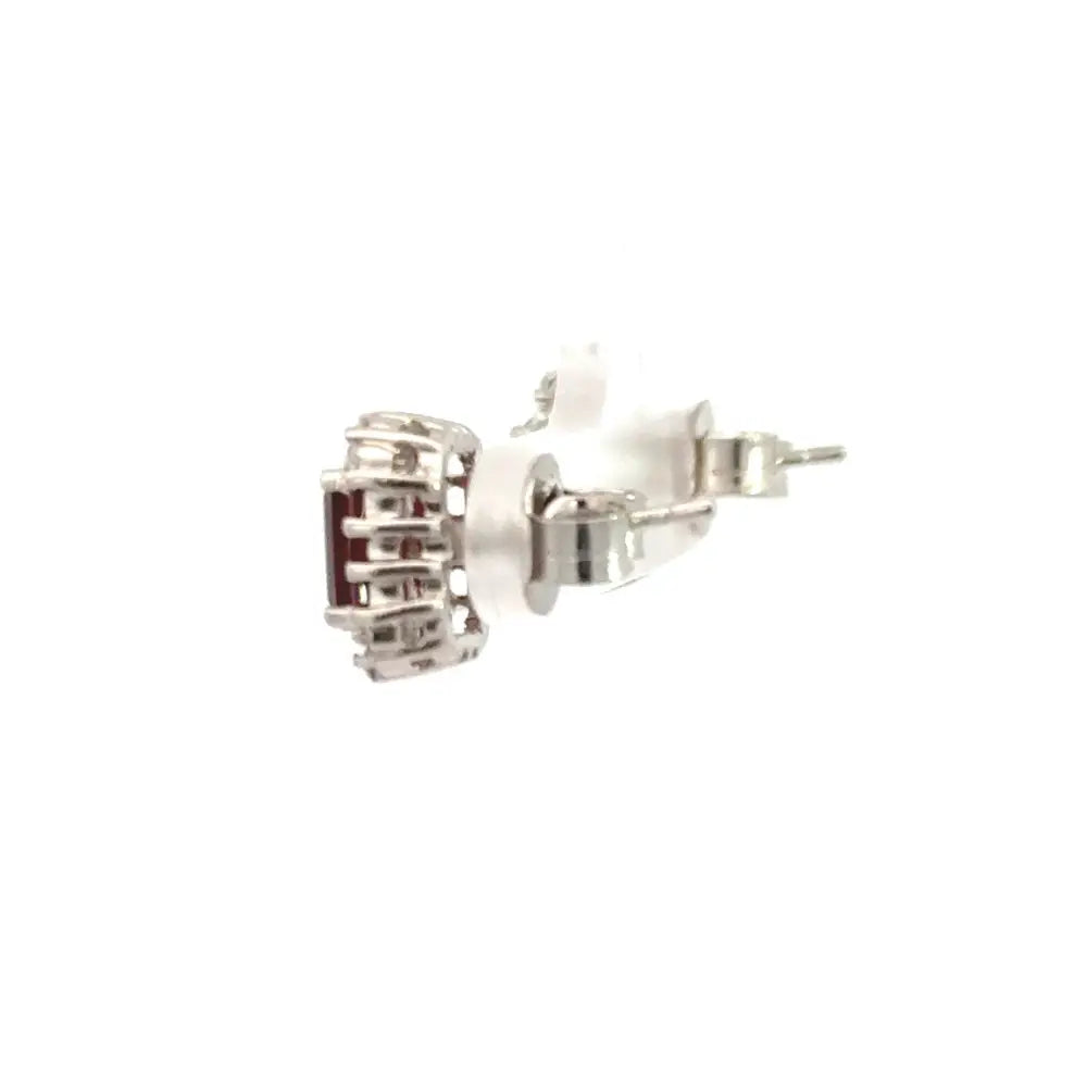 Elegant & Classic Style Real Garnet & American Diamond 925 Sterling Silver Minimal Stud Earrings