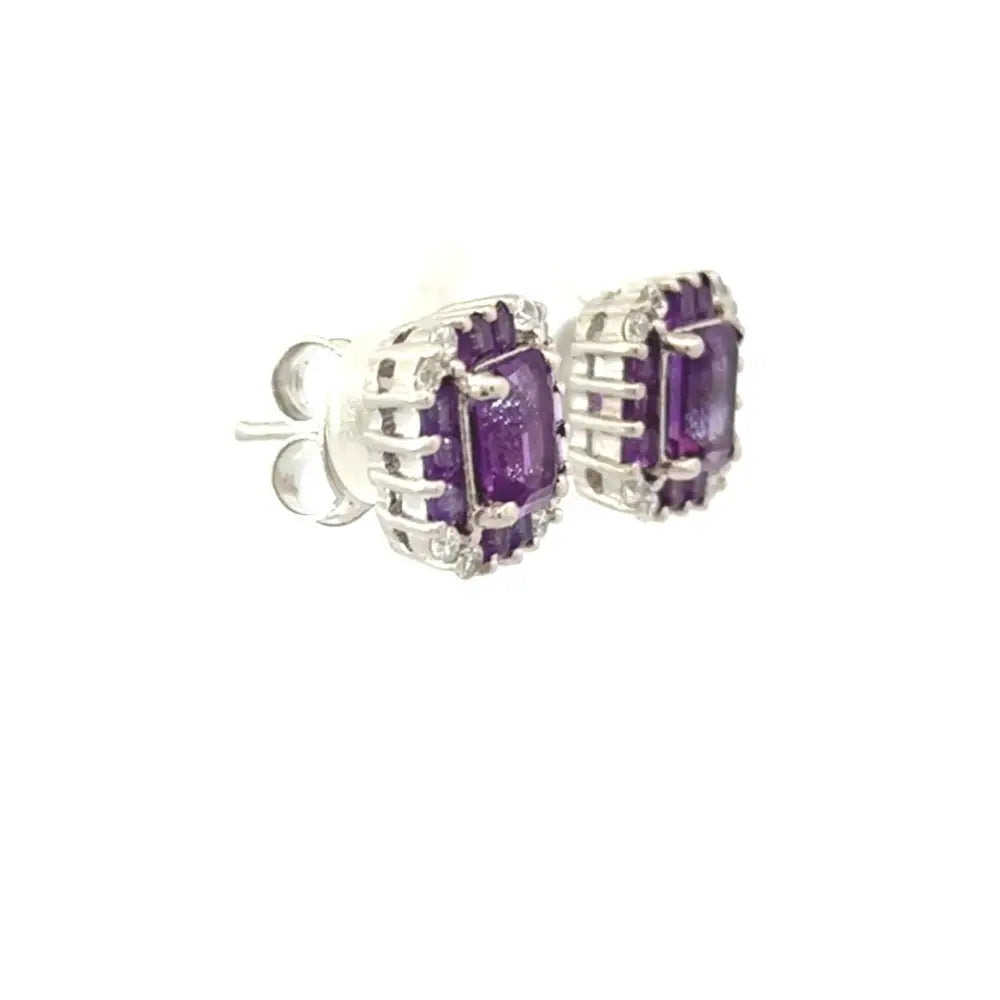 Stunning Elegant & Classic Amethyst & American Diamond Simple Stud Earrings Valentine's Day Gift