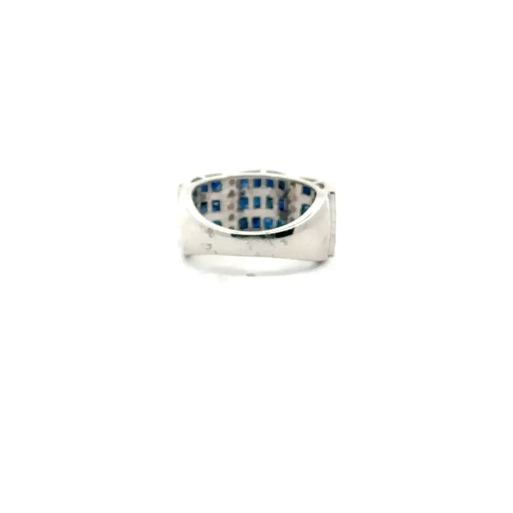 Blue Sapphire & American Diamond Statement Ring For Wedding Accessories Set In Channel Setting