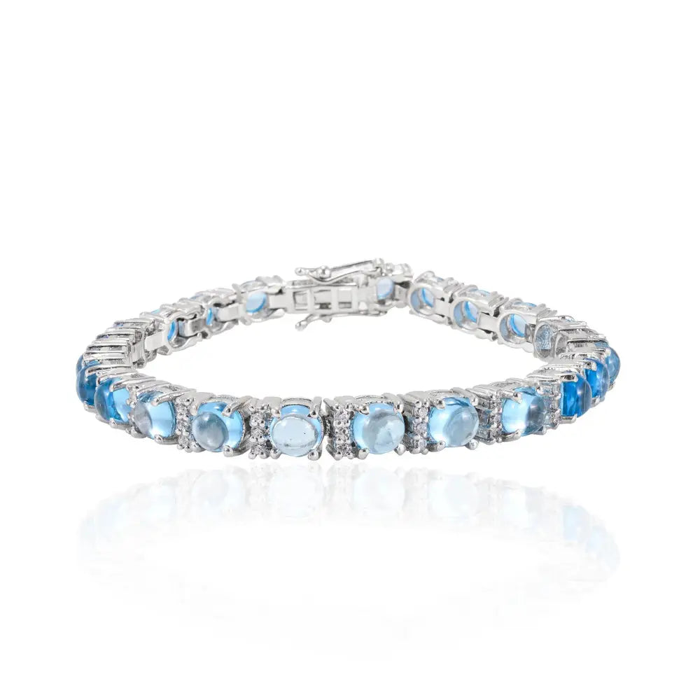 December Birthstone Blue Topaz & American Diamond Tennis Bracelet For Wedding Gift
