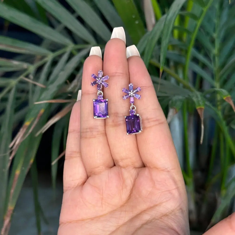 Febuary Birthstone 100% Authentic Amethyst Dangle Earrings For Women Valentine's Day Gift