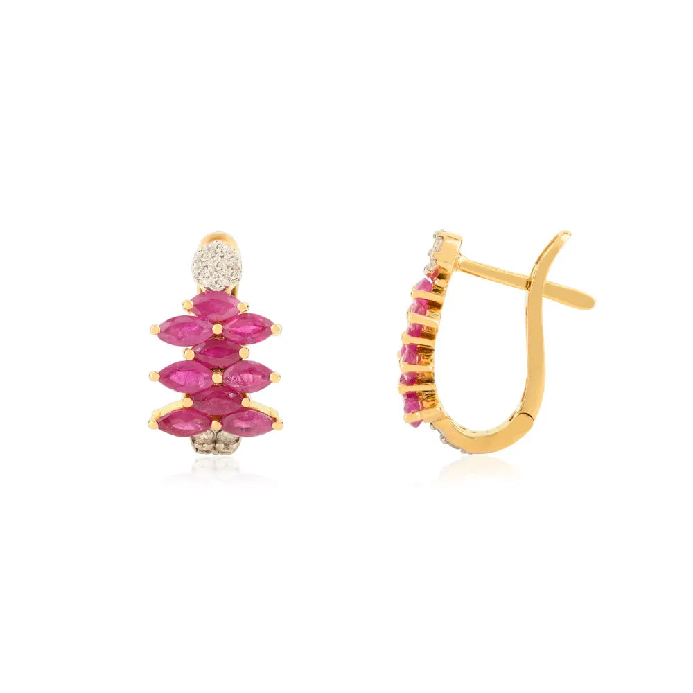 Best Quality 14K Yellow Gold Ruby & Diamond Clip-on Earrings For Women Everyday Jewelry