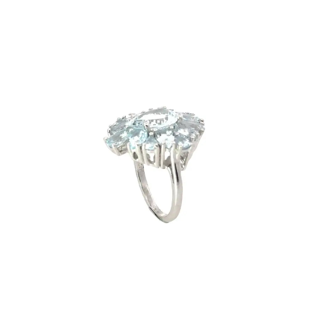 March Birthstone Real Aquamarine Cocktail Ring For Wedding Accessories Set In Prong Setting