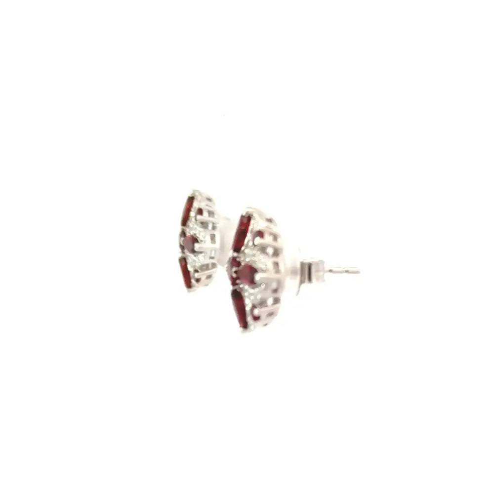 Anniversary Gift Genuine Red Garnet & American Diamond Wedding Stud Earrings In 925 Sterling Silver