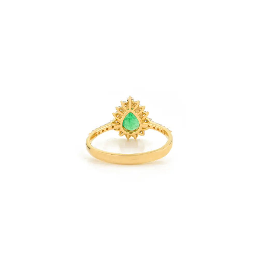 Genuine Emerald & Diamond Real K14 Yellow Gold Halo Engagement Ring Customized Jewelry