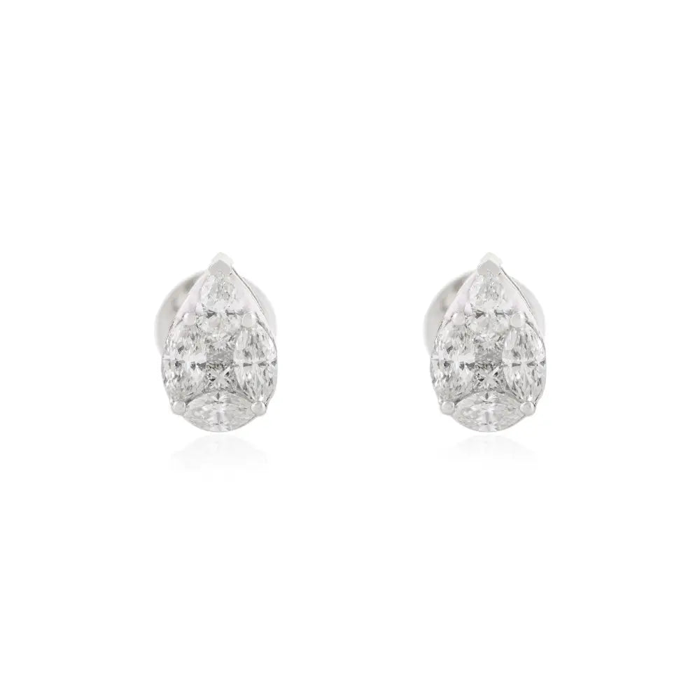 Minimal Jewelry Genuine Diamond Pear Shape Stud Earrings 18K White Gold April Birthstone