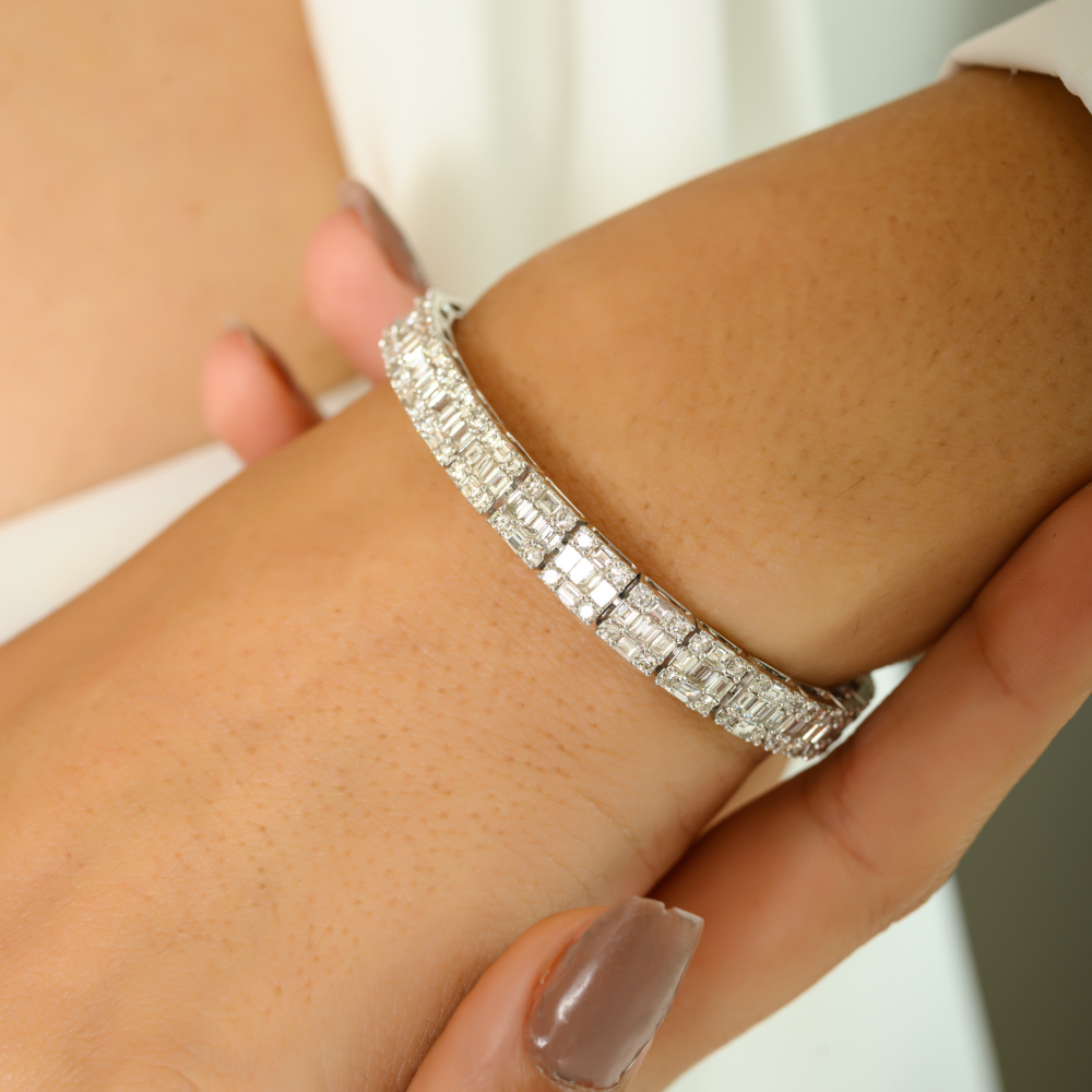 Sparkle Jewelry 14K White Gold Natural Diamond Statement Tennis Bracelet Wedding Accessories