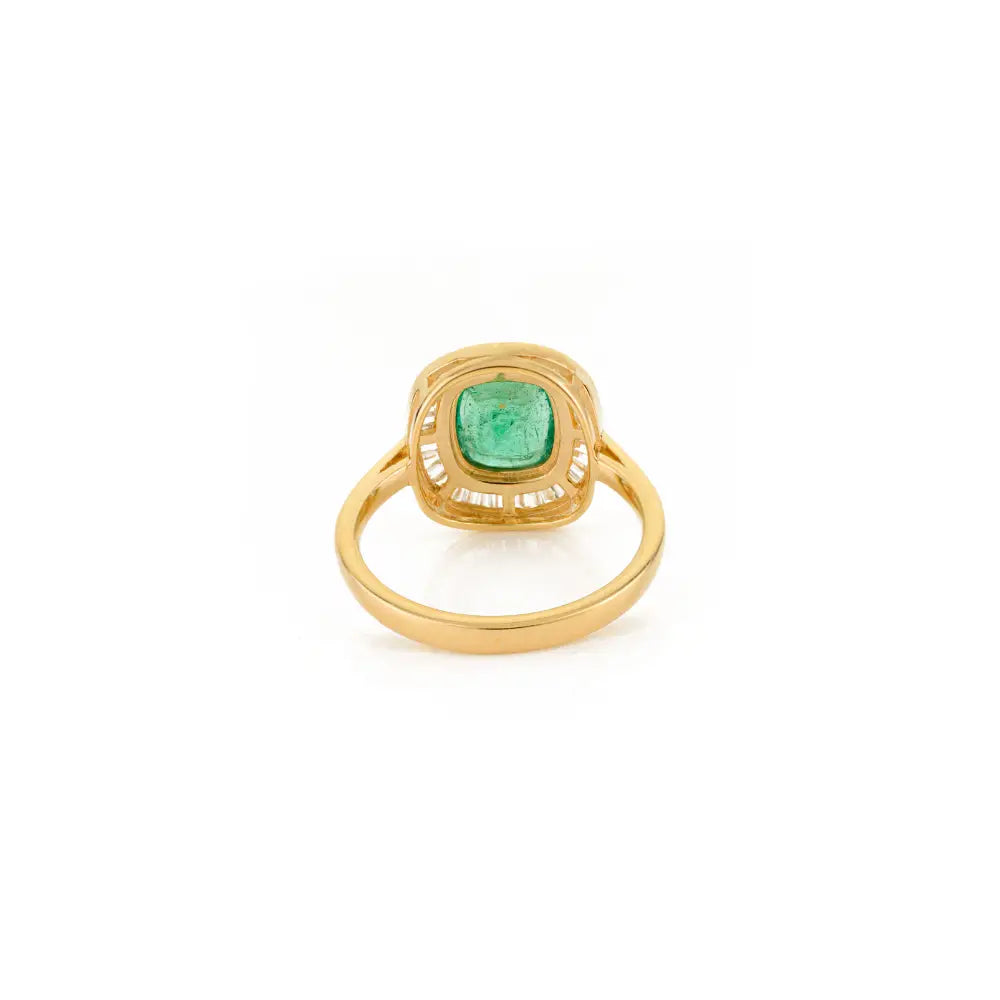 May Birthstone Emerald & Diamond 18K Pure Yellow Gold Halo Engagement Ring Trendy Jewelry