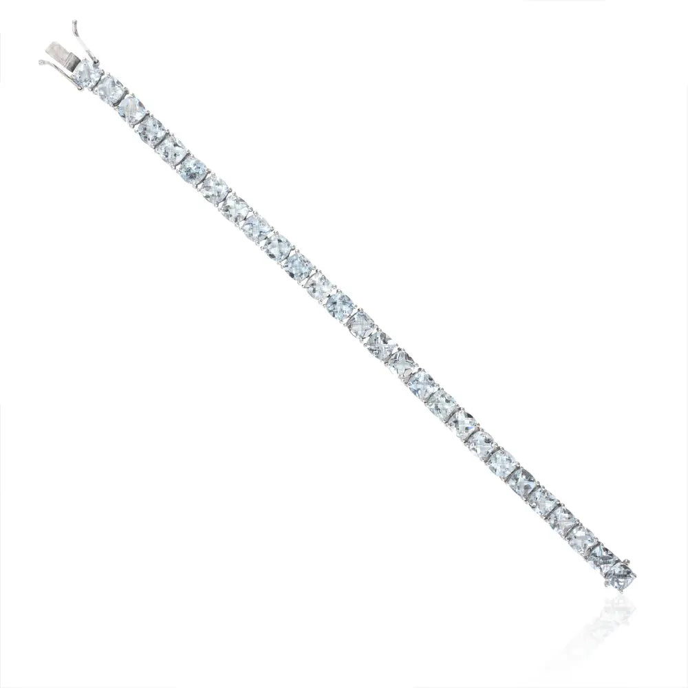 Best Selling Products Cushion Cut Aquamarine 925 Sterling Silver Tennis Bracelet Custom Gemstone Jewelry