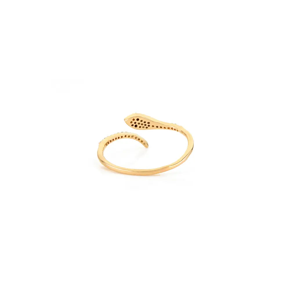 Minimalist Natural White & Black Diamond Snake Ring For Unisex 14K Yellow Gold Animal Jewelry