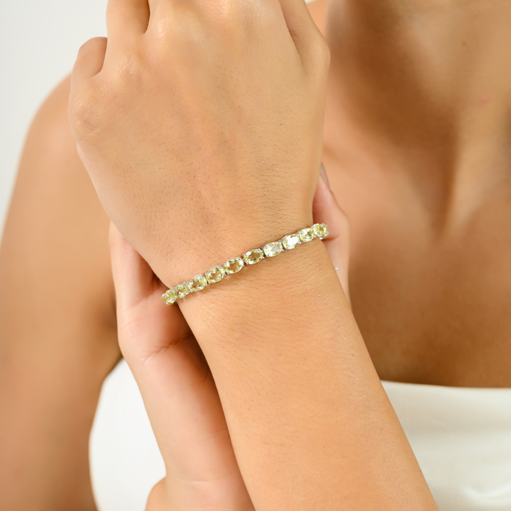 Pure 925 Sterling Silver Jewelry For Women Genuine Lemon Quartz Sleek Bracelet For Birthday Gift