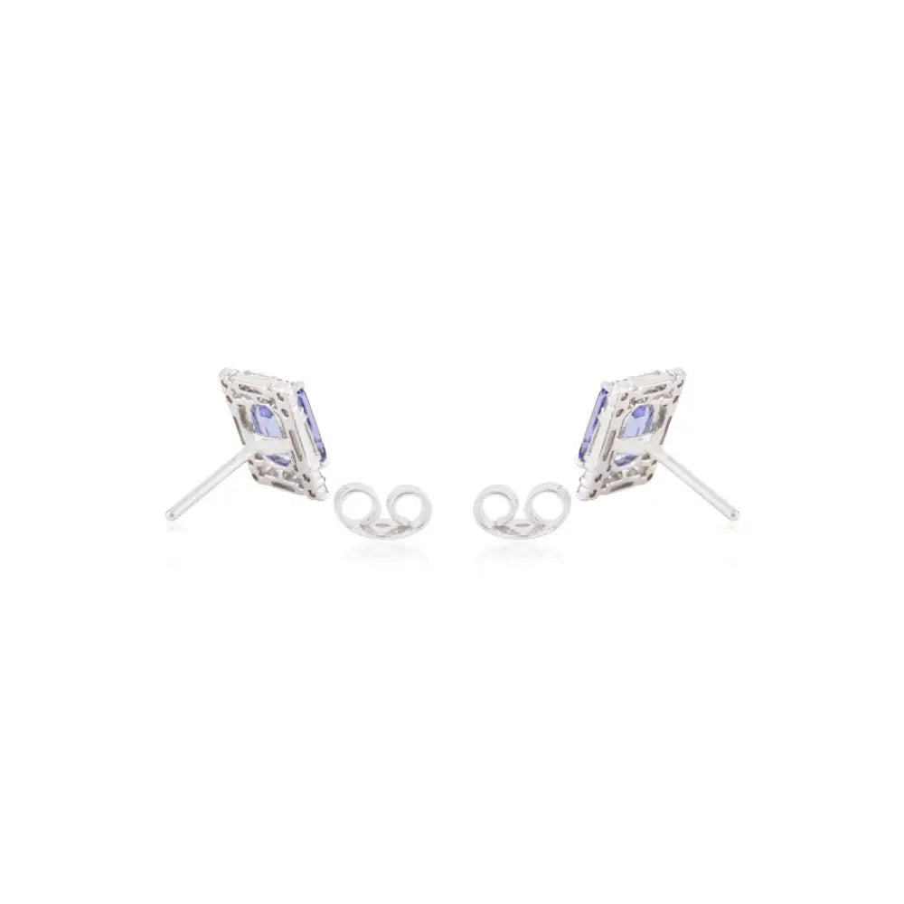Elegant & Classic Style Tanzanite & Diamond 14K Solid White Gold Halo Stud Earrings