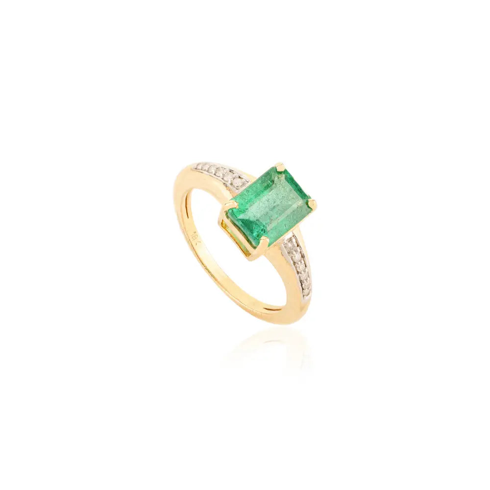 New Trendy Products Solid 18K Yellow Gold Emerald & Diamond Stackable Ring For Unisex