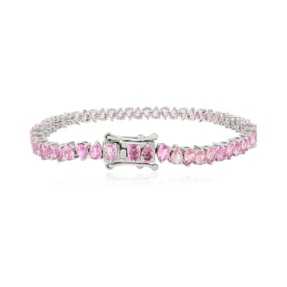 Real 14K Gold Genuine Pink Sapphire Stackable Tennis Bracelet Unisex Wedding Jewelry