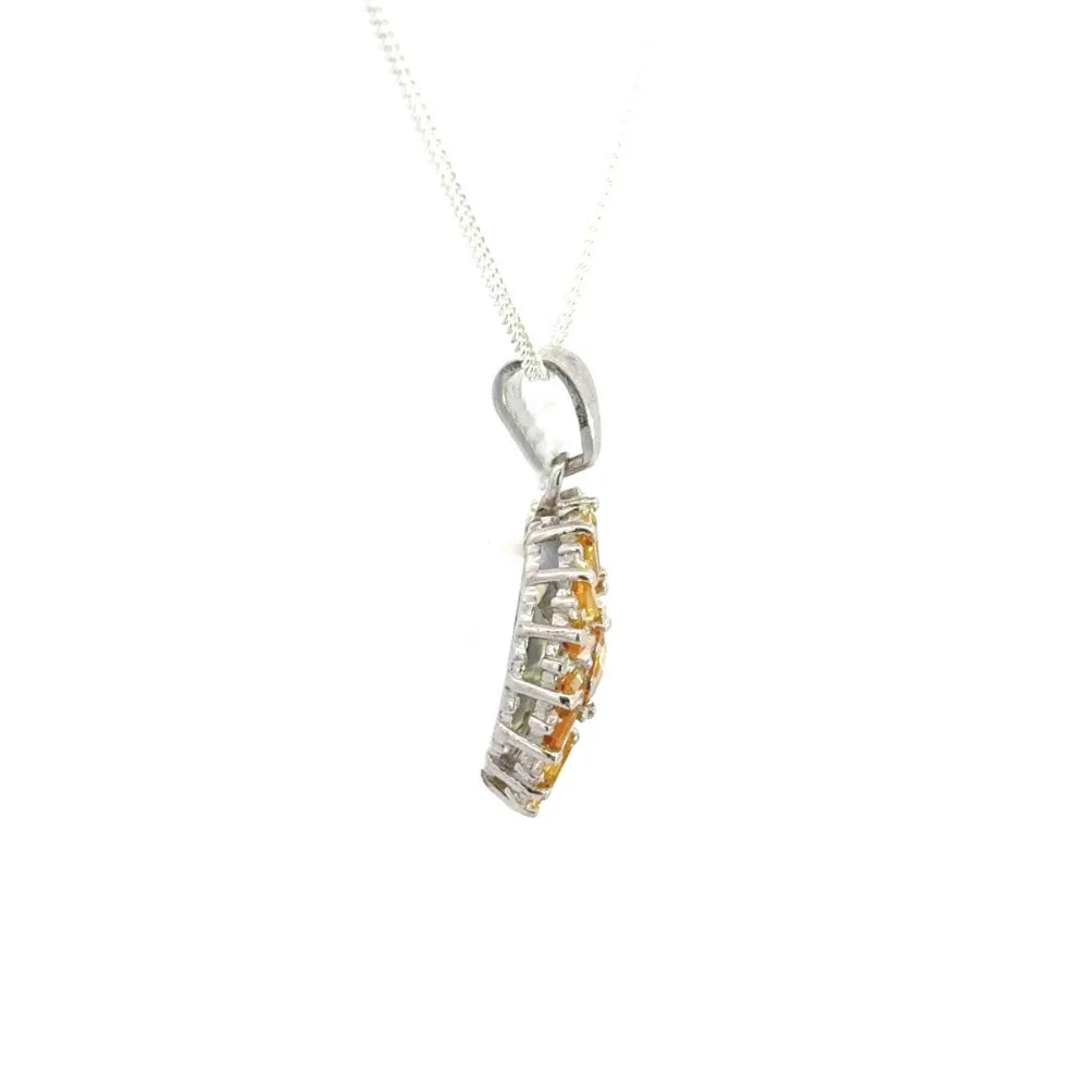 925 Sterling Silver November Birthstone Citrine & American Diamond Flower Pendant
