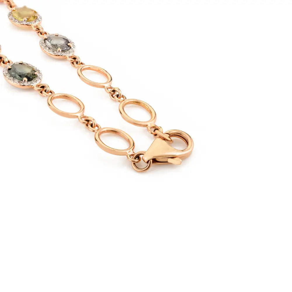 Multi Sapphire & Diamond Halo Station Chain Necklace 18K Rose Gold Women's Jewelry