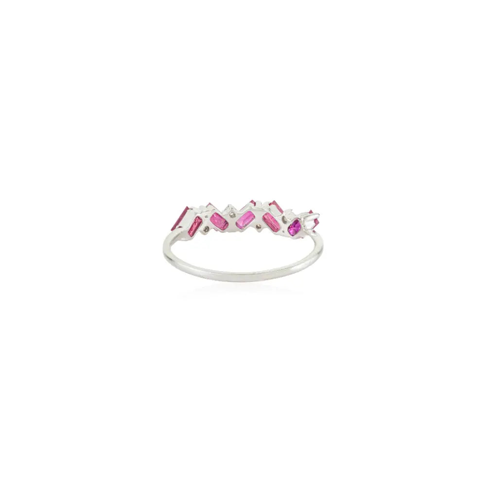 Unique Design Baguette Cut Ruby & Diamond Zig Zag Half Eternity Band Ring 14K Gold Jewelry