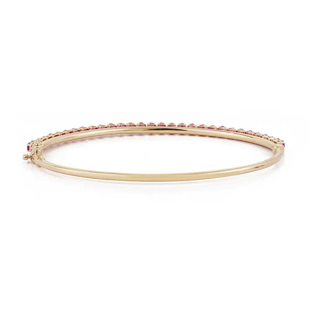 100% Natural Precious Gemstone Ruby 14K Yellow Gold Elegant Stackable Bangle Anniversary Gift Jewelry