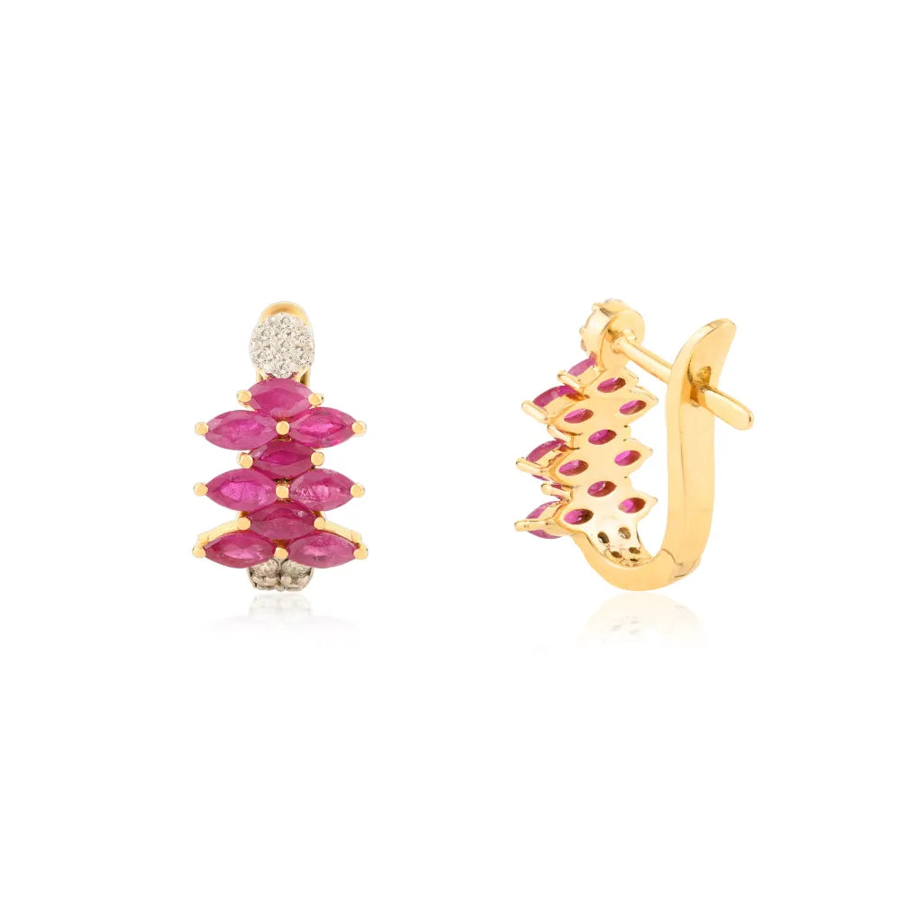 Best Quality 14K Yellow Gold Ruby & Diamond Clip-on Earrings For Women Everyday Jewelry