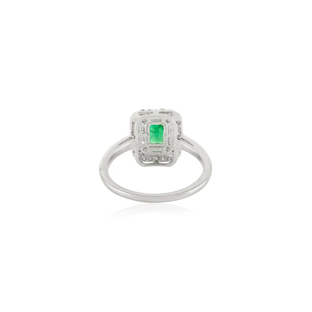 Trending Design Emerald & Diamond Real K14 White Gold Double Cluster Ring Elegant Jewelry