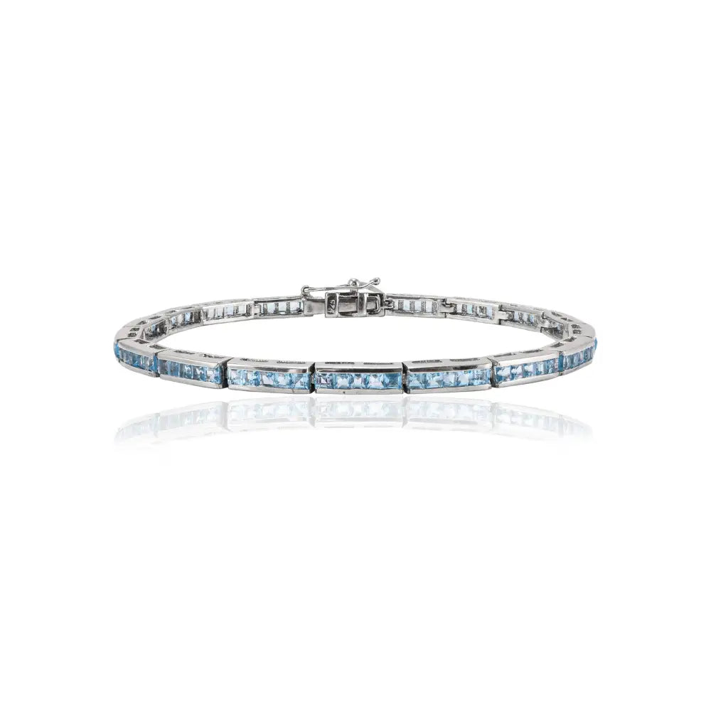 December Birthstone Blue Topaz Sleek Tennis Bracelet For Daily Wear 925 Sterling Silver