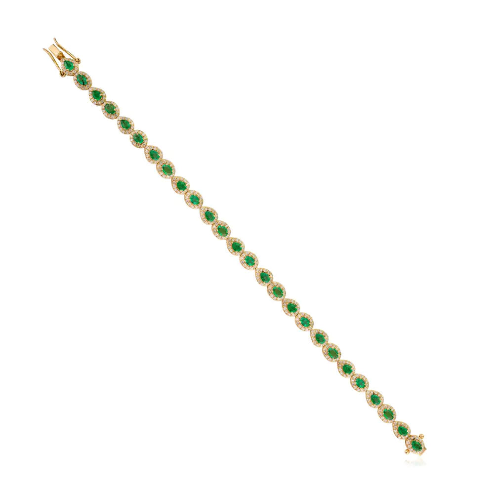 Custom Zambian Emerald & Diamond Stack Tennis Bracelet Wholesale 14K Yellow Gold Jewelry