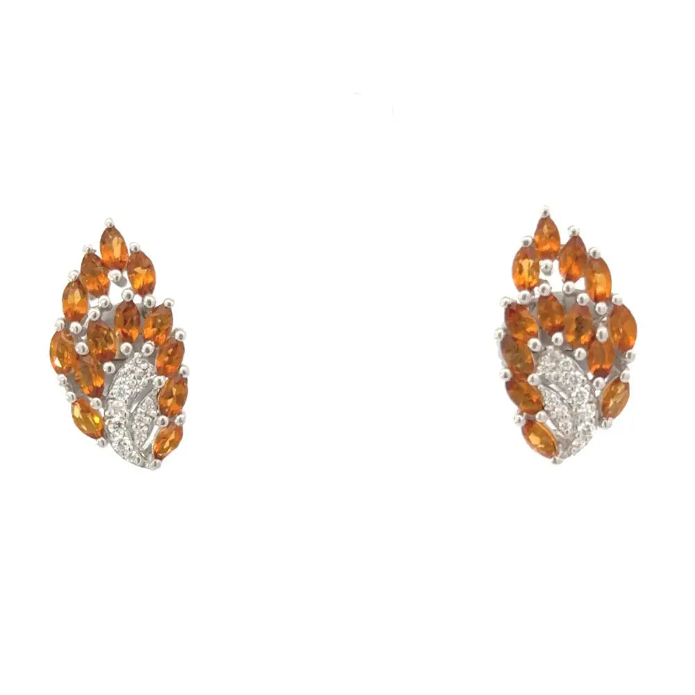 Customized Silver Genuine Citrine & American Diamond Stud Earrings November Birthstone