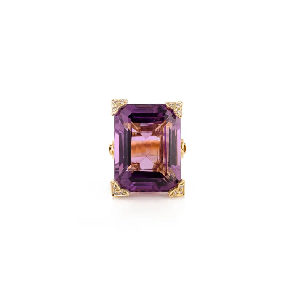February Birthstone Genuine Amethyst & Diamond Cocktail Ring Handmade Custom Jewelry
