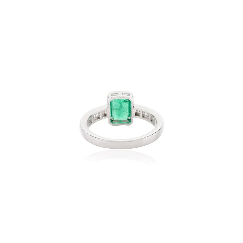 Precious Gemstone Solid 14k White Gold Natural Emerald & Diamond Engagement Ring