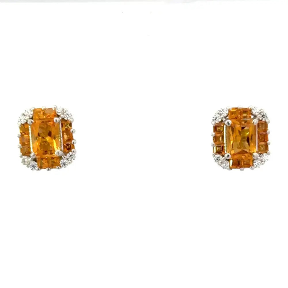 Natural Gemstone Citrine & American Diamond Minimal Stud Earrings Top Quality 925 Silver