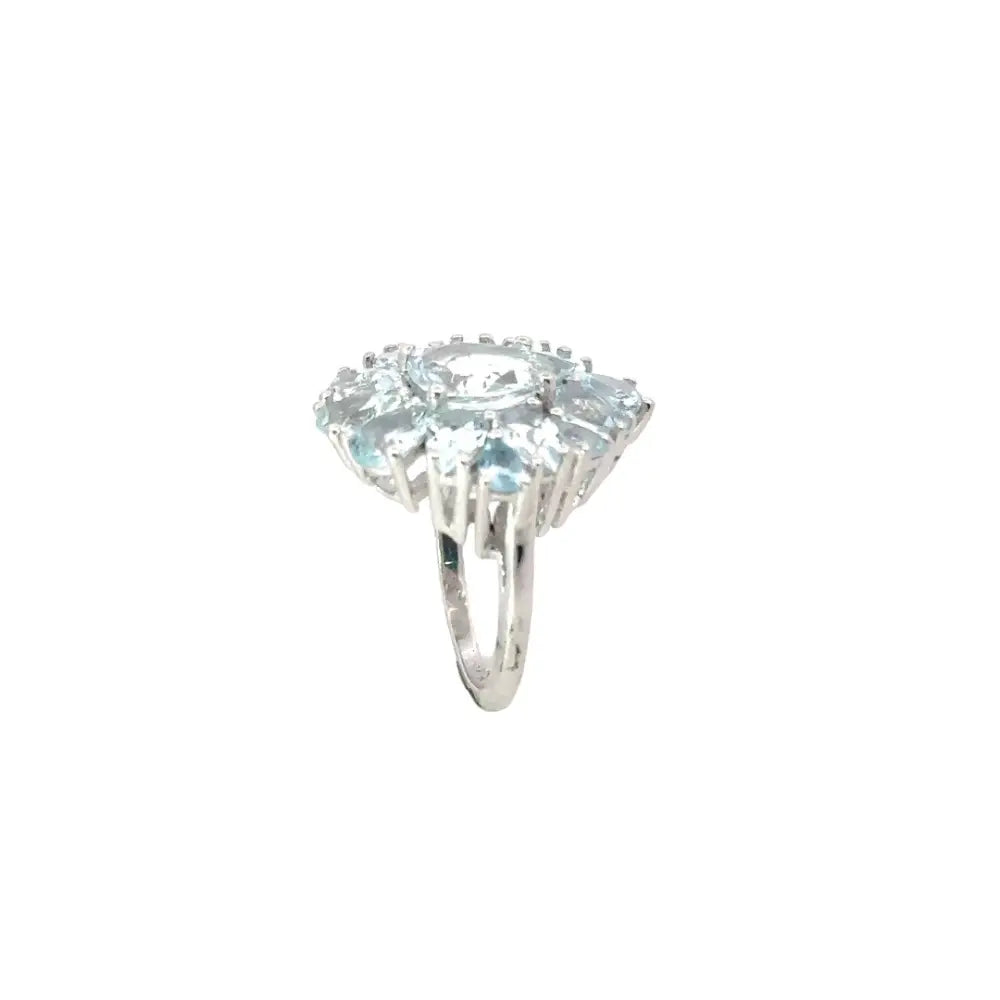 March Birthstone Real Aquamarine Cocktail Ring For Wedding Accessories Set In Prong Setting