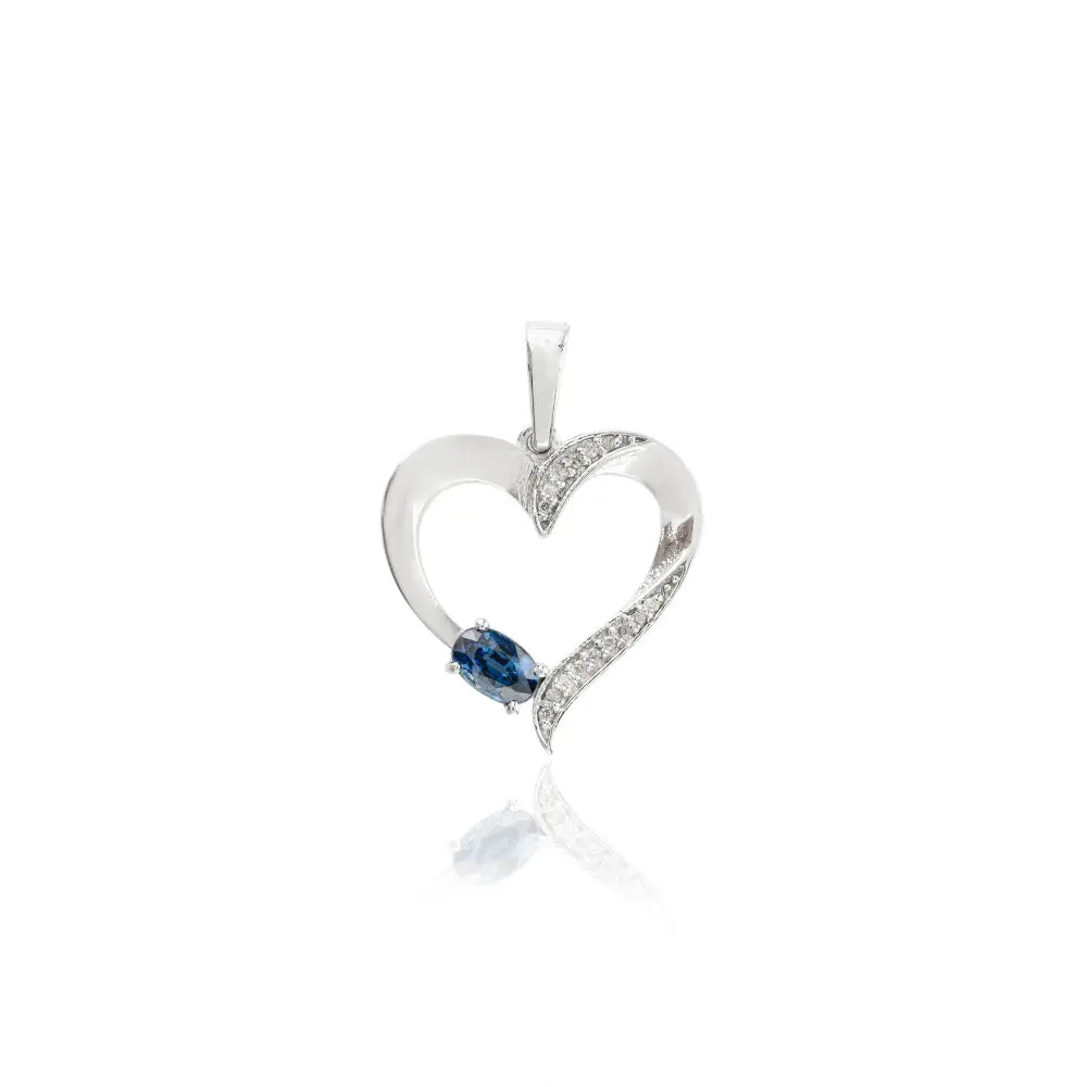 High Grade Jewelry September Birthstone Sapphire & American Diamond Heart Shape Pendant For Women's