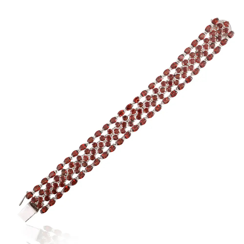 Semi Precious Gemstone Jewelry Oval & Round Garnet Wedding Statement Bracelet January Birthstone