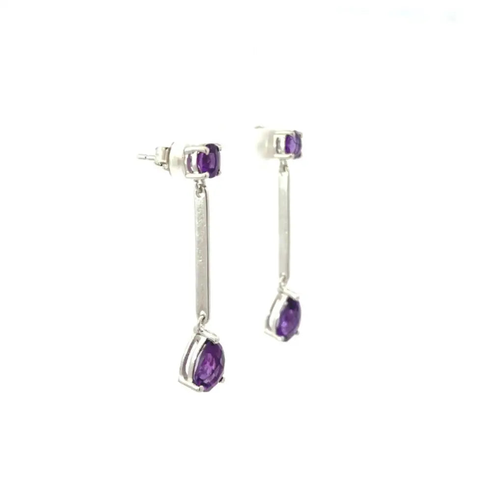 Handcrafted Jewelrt Manufacturer 925 Silver Genuine Amethyst Long Dangle Earrings For Women