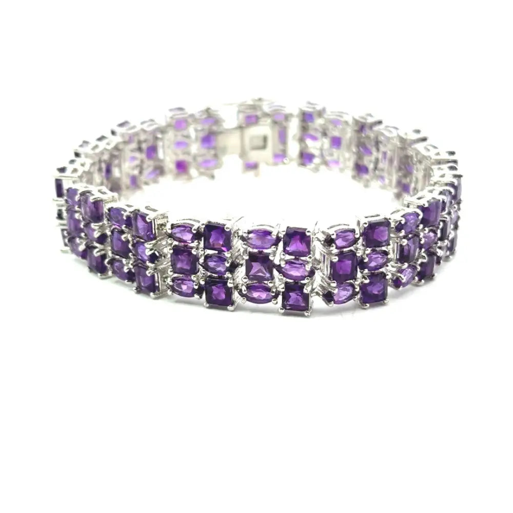 Febuary Birthstone Genuine Amethyst Triple Row Tennis Bracelet For Wedding Accessories Luxury & Unique Jewelry