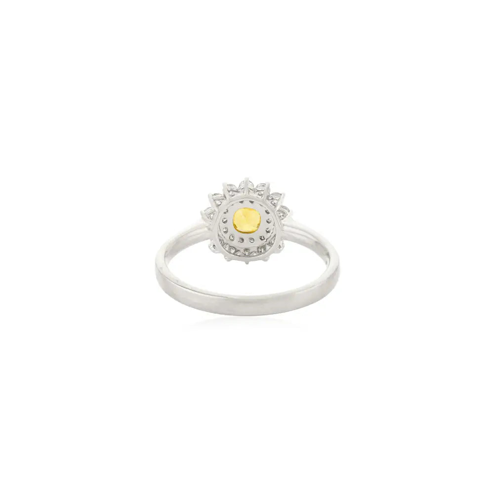 Trending Yellow Sapphire & Diamond Double Cluster Engagement Ring 14K Pure White Gold