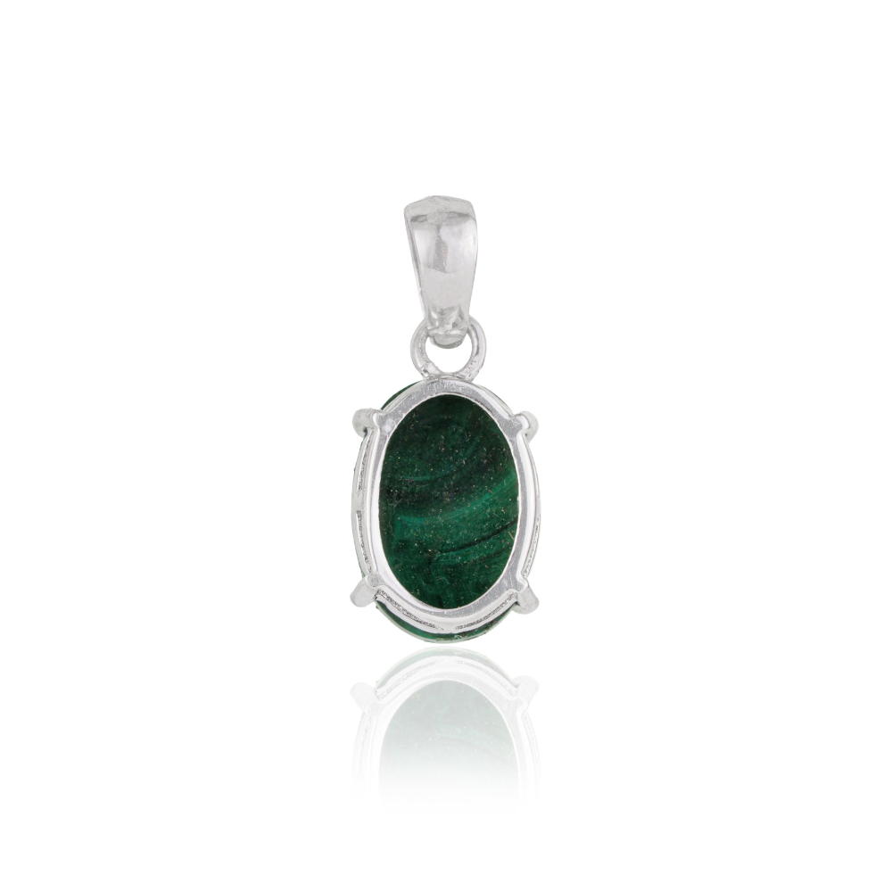 10x14mm Natural Malachite Gemstone 925 Sterling Silver Single Stone Pendant For Women's