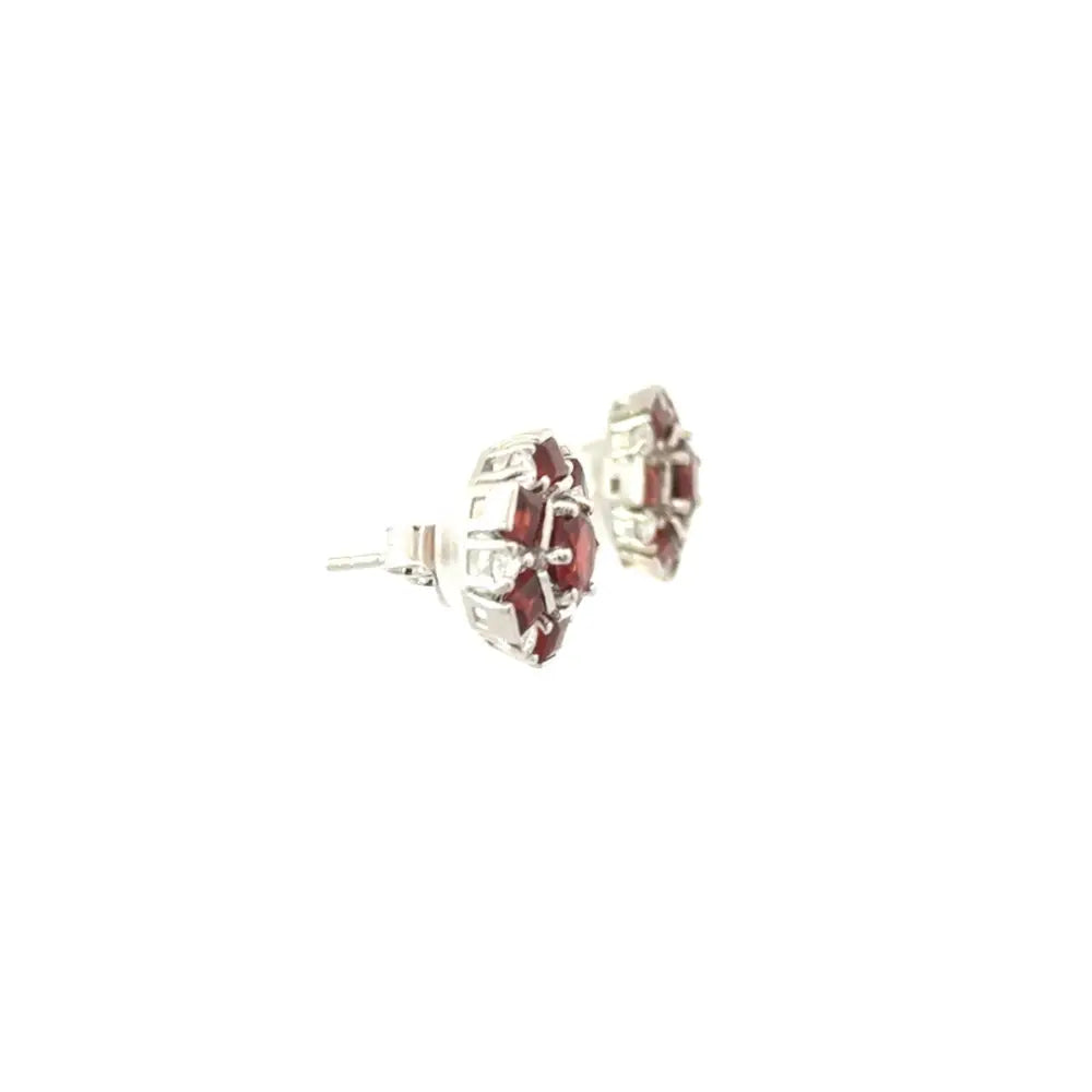Handmade Genuine Garnet & American Diamond Minimal Round Stud Earrings Anniversary Gift