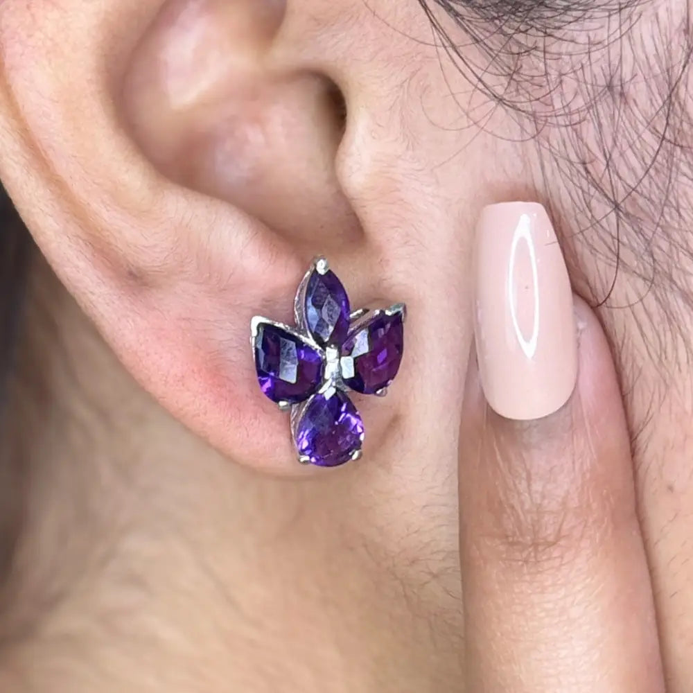 Newly Design Real Amethyst Handmade Stud Earrings Fine Wholesale Jewelry Supplier