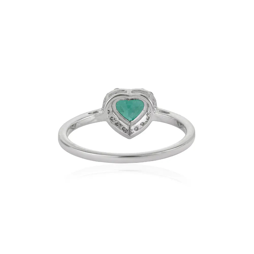 18K Solid White Gold Emerald & Diamond Heart Shape Cluster Ring Proposal Jewelry Supplier