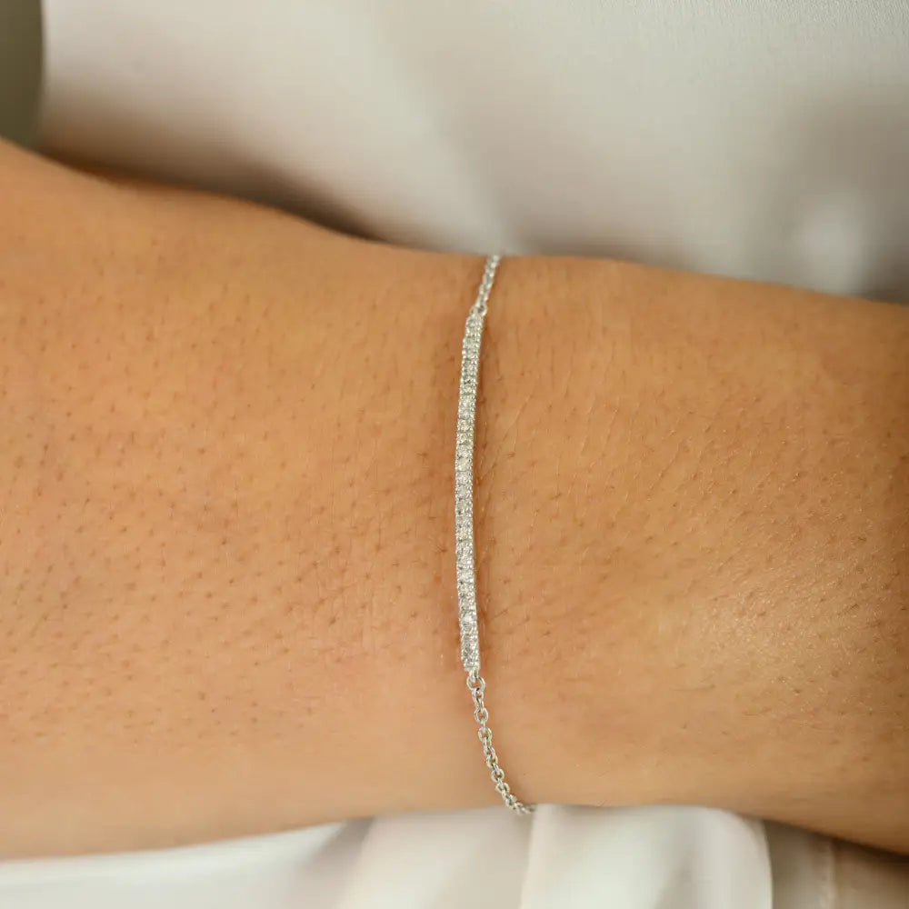 Elegant Simple Design Natural Diamond Bar Bracelet 14K White Gold Graduation Gift Jewelry